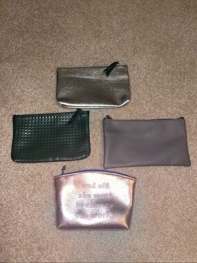 Set of 4 Metallic & Neutral Pouches - Green, Rose Gold, Gray, Silver